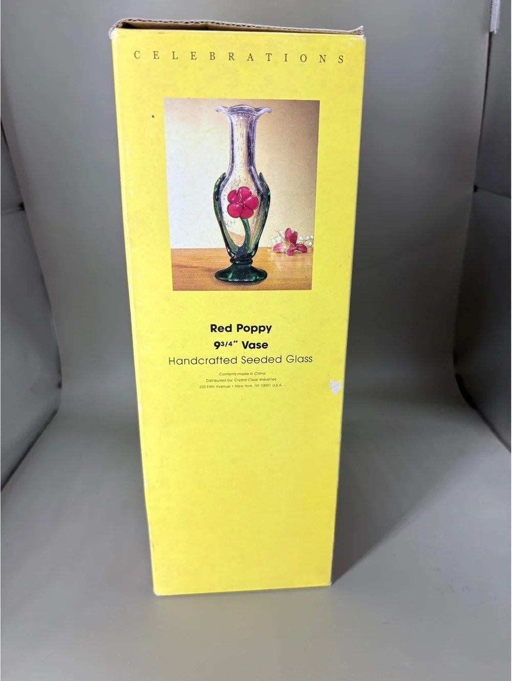 Celebrations 9” Red Poppy Seeded Glass Vase